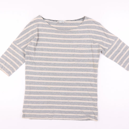 Boden Women's Grey Striped Boat Neck T-Shirt UK 8