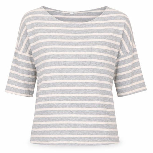 Boden Women's Grey Striped Boat Neck T-Shirt UK 8