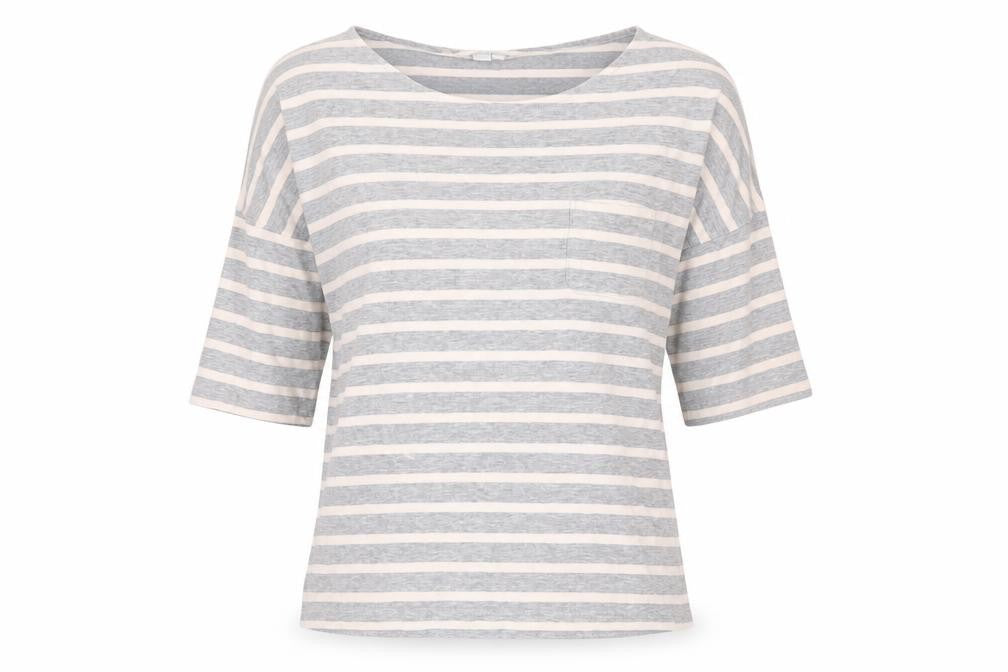 Boden Women's Grey Striped Boat Neck T-Shirt UK 8