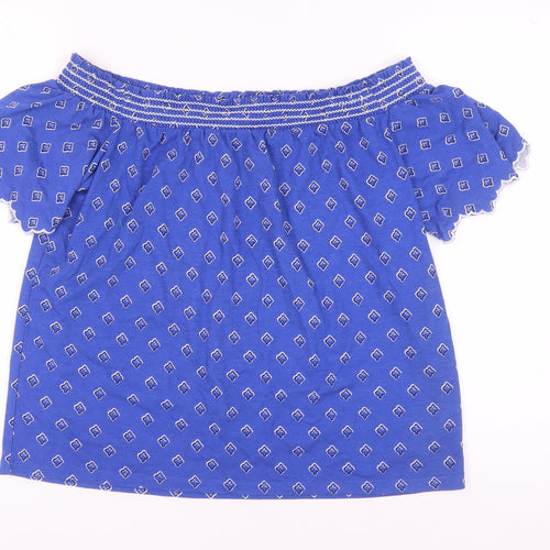 Marks and Spencer Women's Blue Geometric Blouse, Size 14