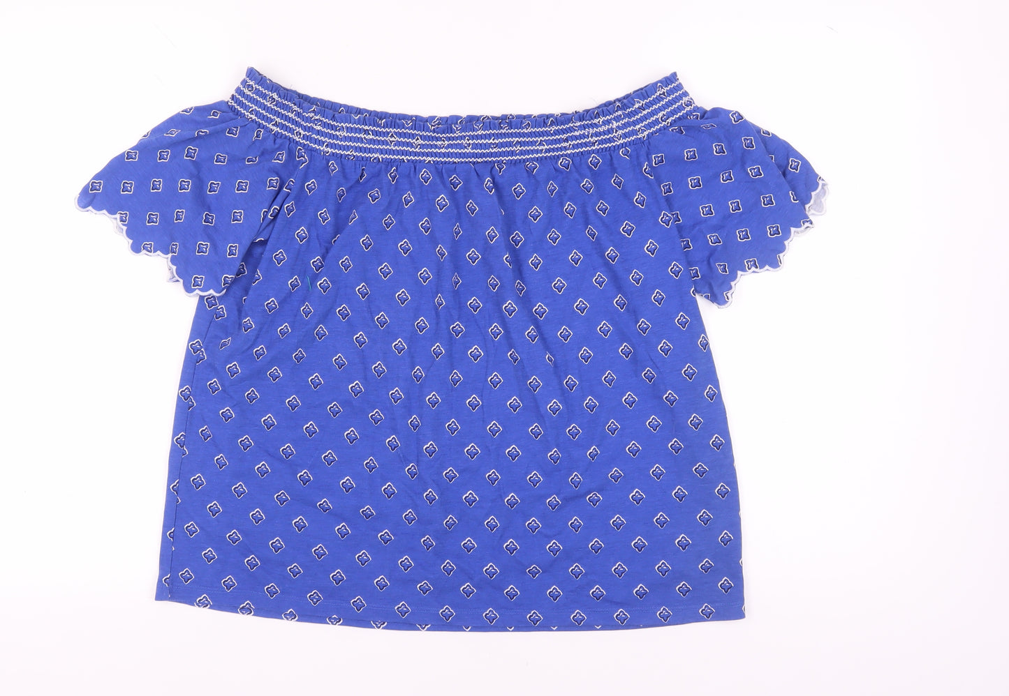 Marks and Spencer Women's Blue Geometric Blouse, Size 14