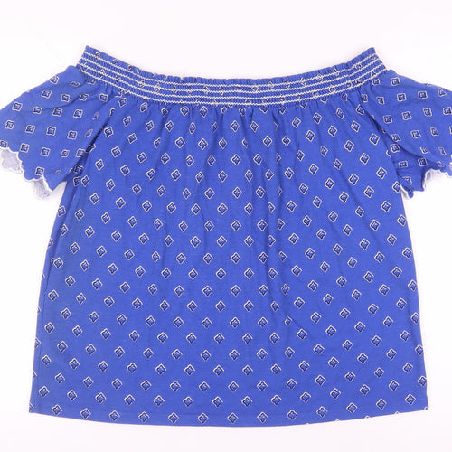 Marks and Spencer Women's Blue Geometric Blouse, Size 14