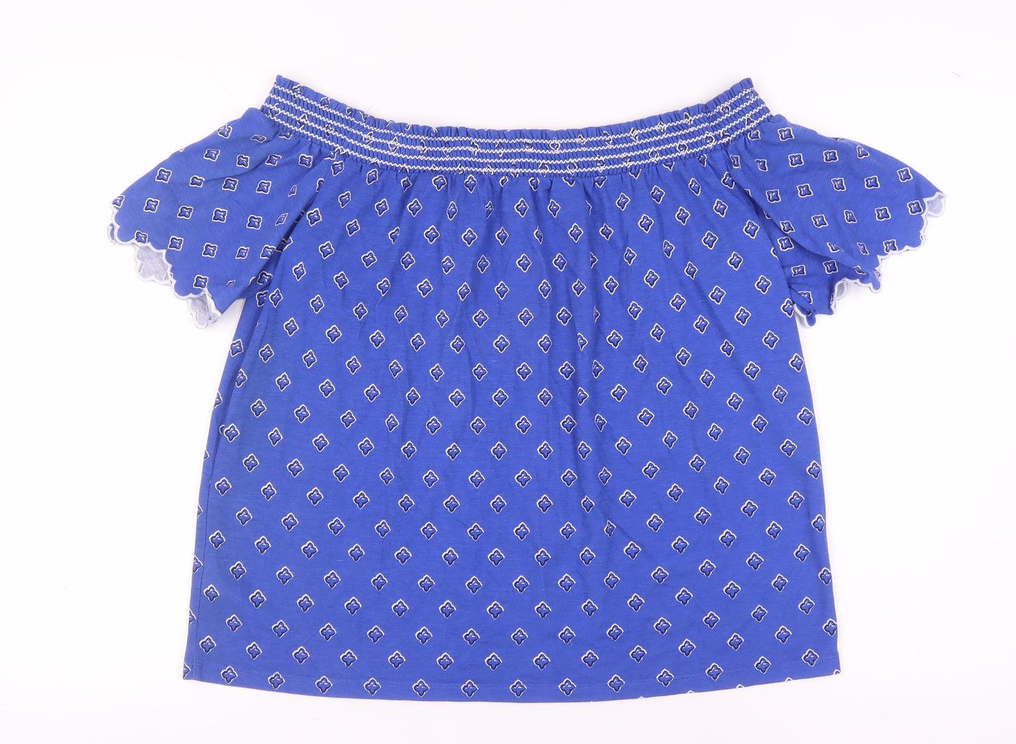 Marks and Spencer Women's Blue Geometric Blouse, Size 14