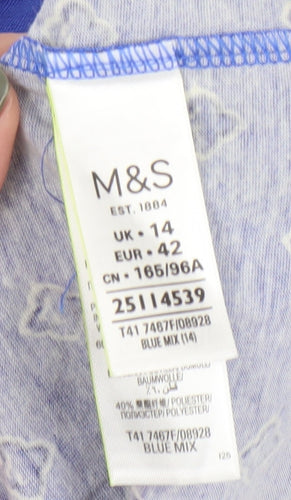 Marks and Spencer Women's Blue Geometric Blouse, Size 14