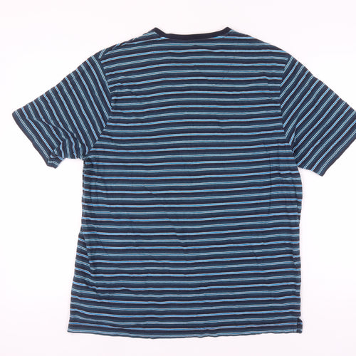 Marks and Spencer Men's Blue Striped T-Shirt L