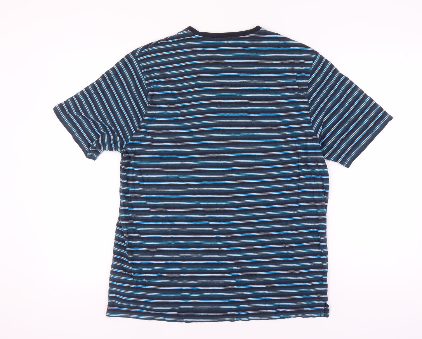 Marks and Spencer Men's Blue Striped T-Shirt L