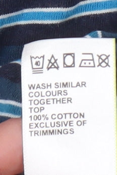 Marks and Spencer Men's Blue Striped T-Shirt L