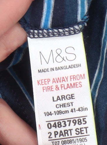 Marks and Spencer Men's Blue Striped T-Shirt L