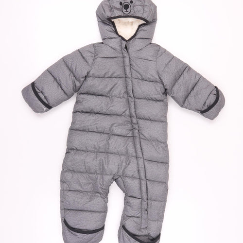 Lily & Dan Unisex Grey Snowsuit, 9-12 Months, Hooded Puffer Jacket