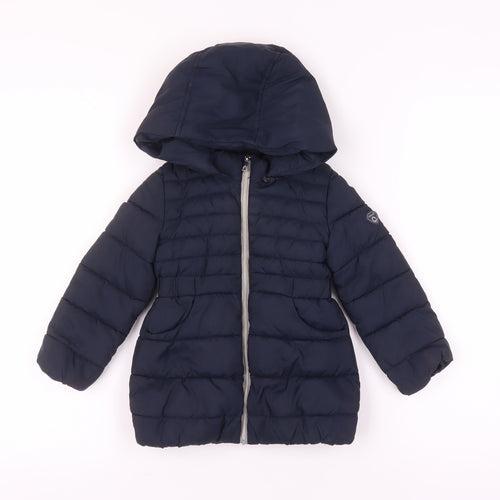 Mayoral Girls Blue Puffer Jacket, Size 4, Winter Hooded Coat
