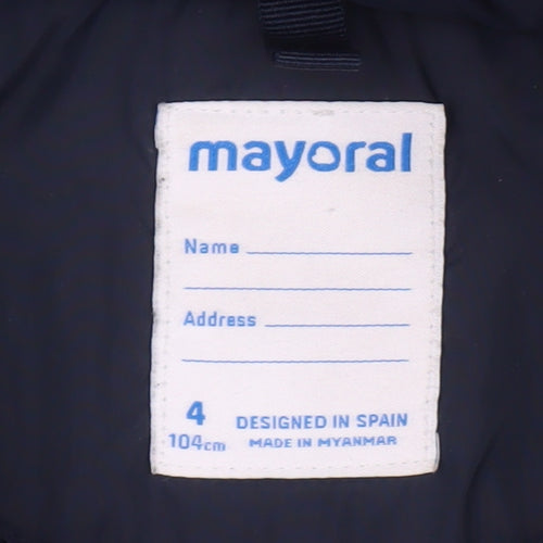 Mayoral Girls Blue Puffer Jacket, Size 4, Winter Hooded Coat