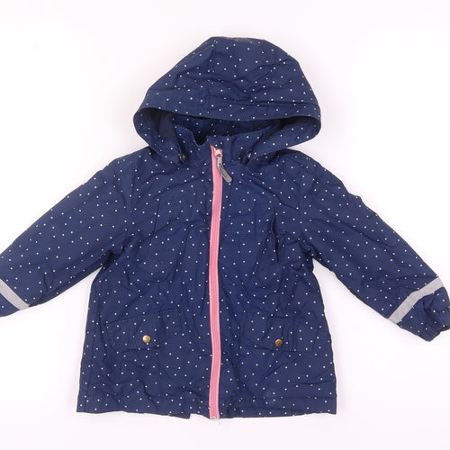 H&M Girls Blue Polka Dot Parka Jacket 3-4 Years, Hooded, Lined