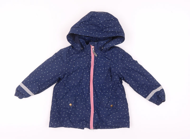 H&M Girls Blue Polka Dot Parka Jacket 3-4 Years, Hooded, Lined