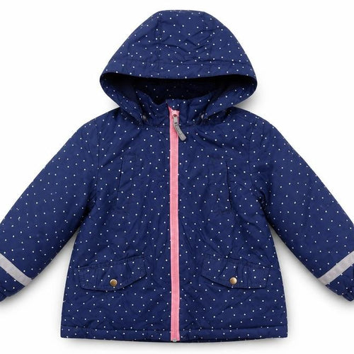 H&M Girls Blue Polka Dot Parka Jacket 3-4 Years, Hooded, Lined