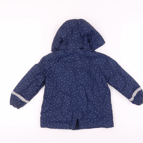 H&M Girls Blue Polka Dot Parka Jacket 3-4 Years, Hooded, Lined