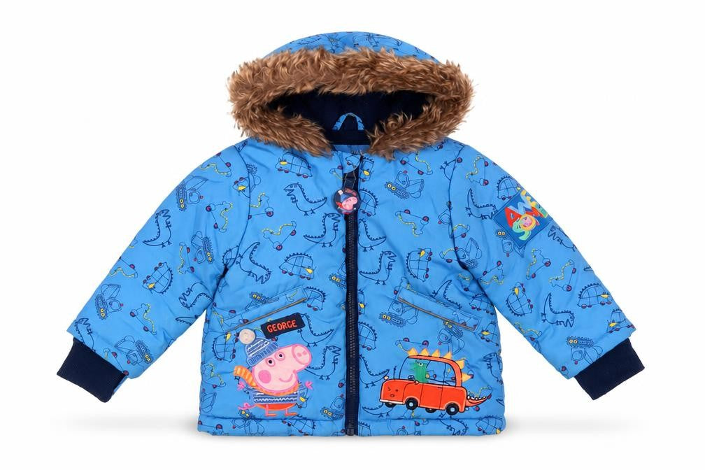 Front view of Nutmeg unisex blue peppa pig puffer jacket - 18 months