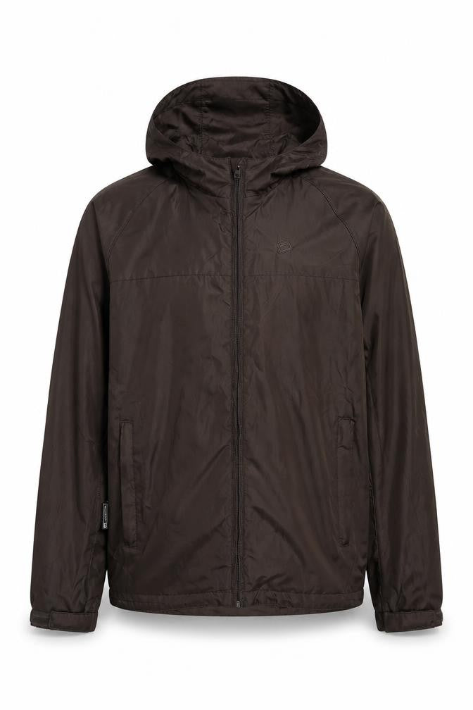 Front view of Mountain Essentials Men's Green Hooded Windbreaker Jacket S