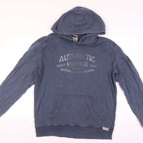 Jack & Jones Men's XL Blue Pullover Hoodie - Vintage Style