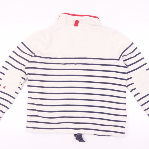 Joules Women's White Striped Henley Sweatshirt, Size 14