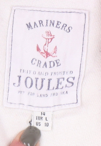 Joules Women's White Striped Henley Sweatshirt, Size 14