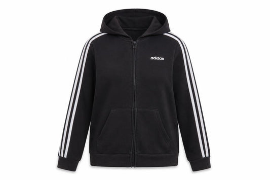 Front view of Adidas unisex black full zip hoodie m