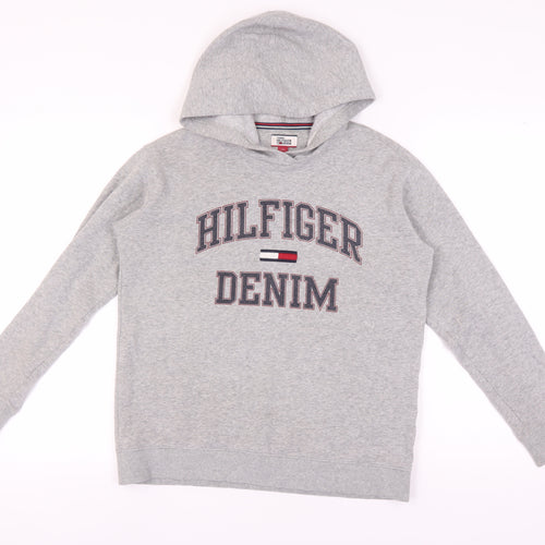 Tommy Hilfiger Men's Grey Hoodie XS, Logo Pullover, All Seasons