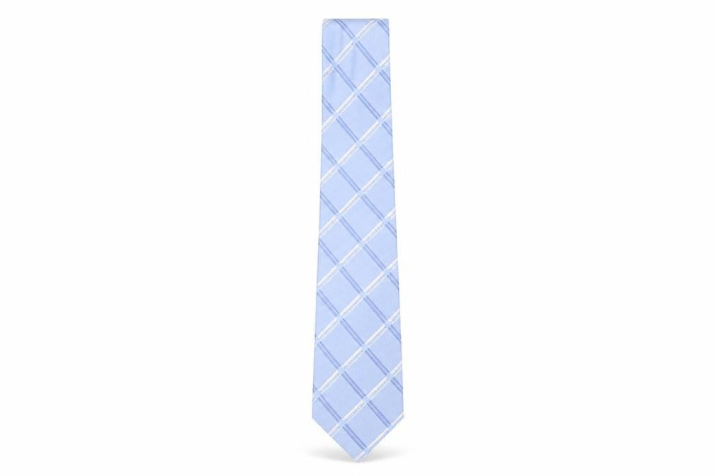 Front view of Fellini Men's Blue Silk Plaid Tie - Classic Style