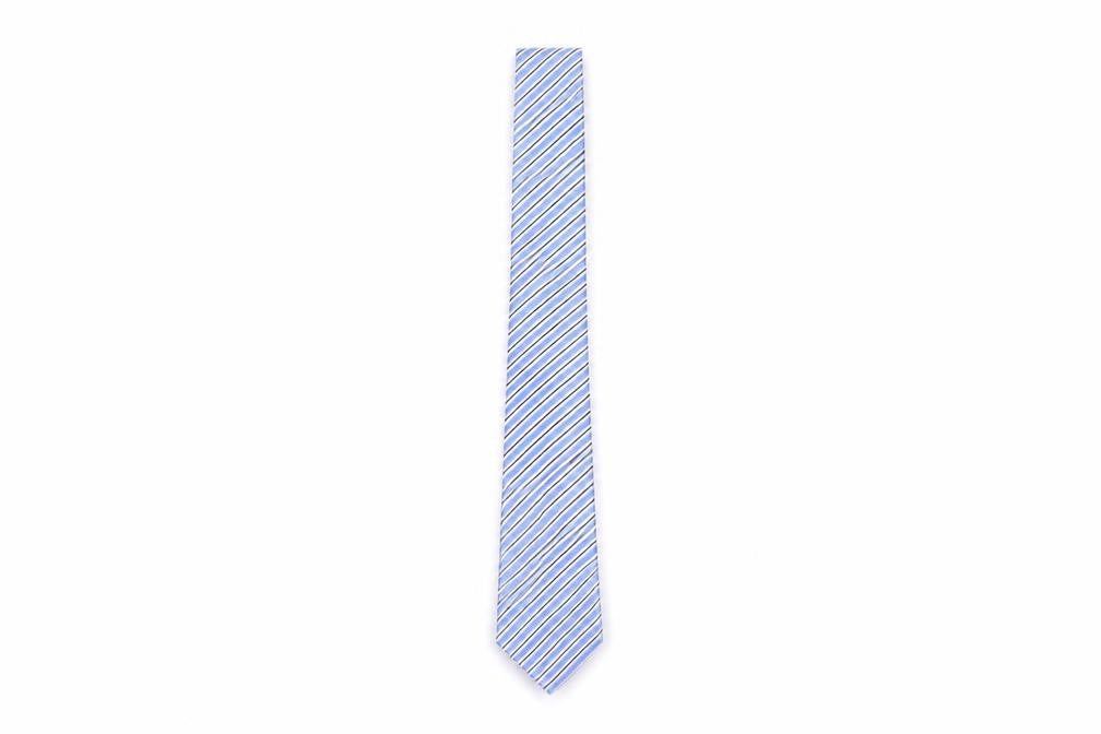 Front view of Jeff Banks Men's Blue Striped Silk Tie
