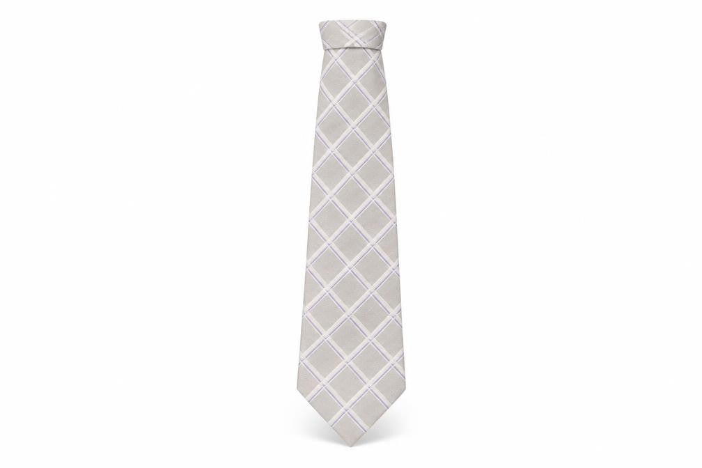 Front view of Michelsons Beige Plaid Silk Men's Tie
