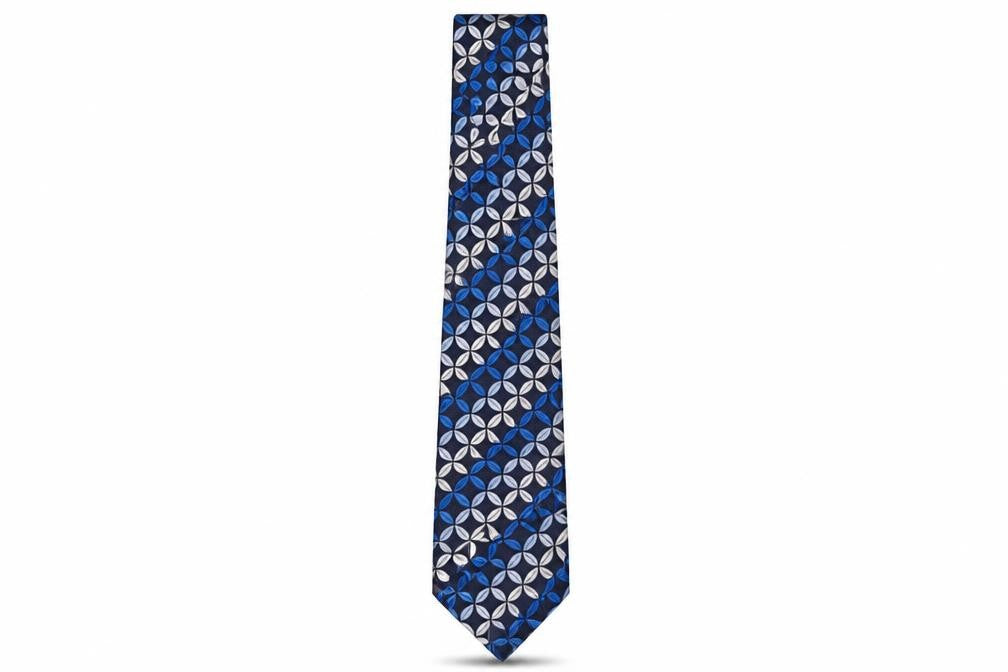 Front view of T.M. Lewin Men's Blue Silk Geometric Tie
