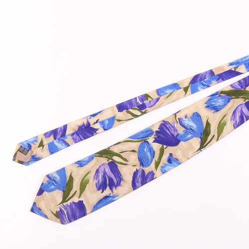 Austin Reed Floral Silk Tie Beige Blue One Size