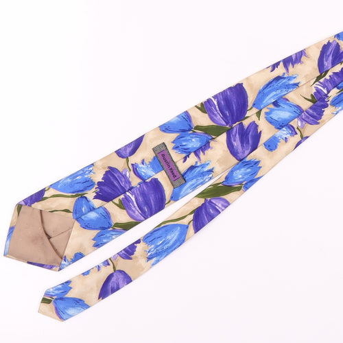 Austin Reed Floral Silk Tie Beige Blue One Size