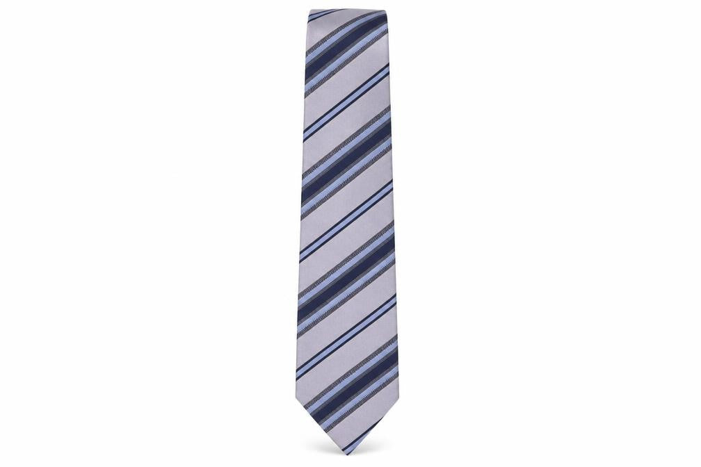 Front view of Van Gils Men's Grey Striped Silk Tie