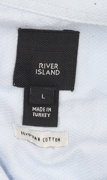 River Island Men's Blue Cotton Long Sleeve Shirt