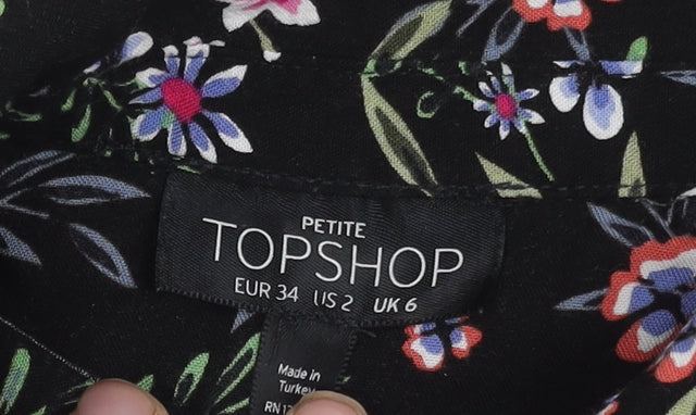 Topshop Women's Black Floral Blouse Size 6