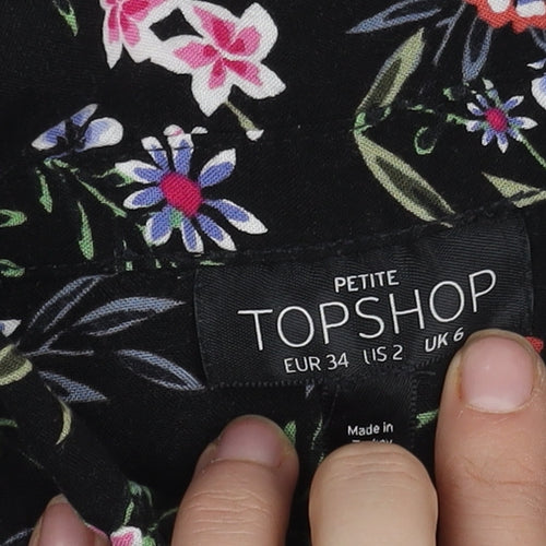 Topshop Women's Black Floral Blouse Size 6