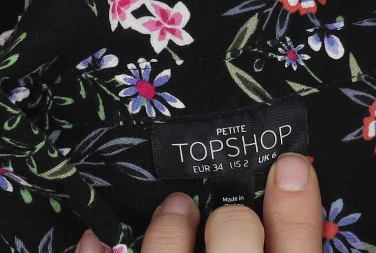 Topshop Women's Black Floral Blouse Size 6