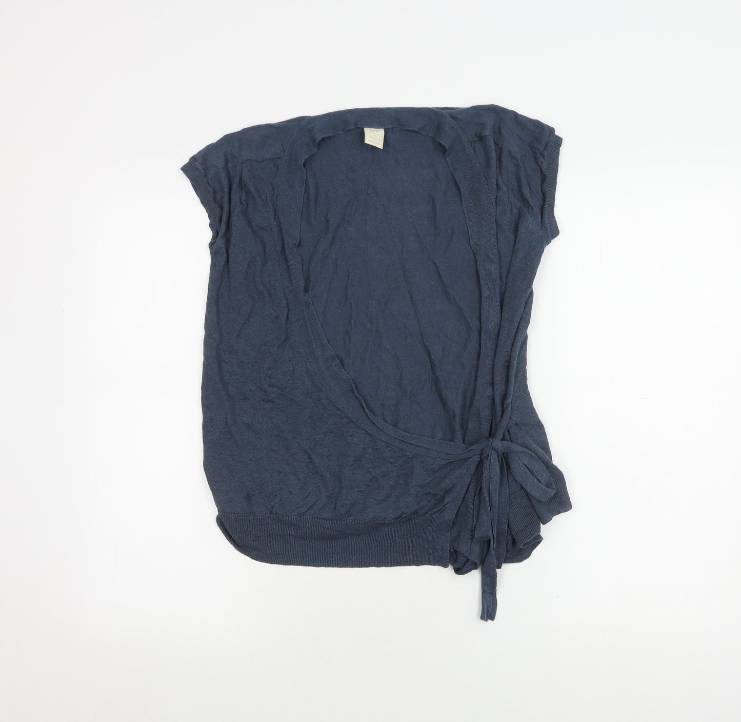 GAP Women's Blue Linen Wrap Top Size M