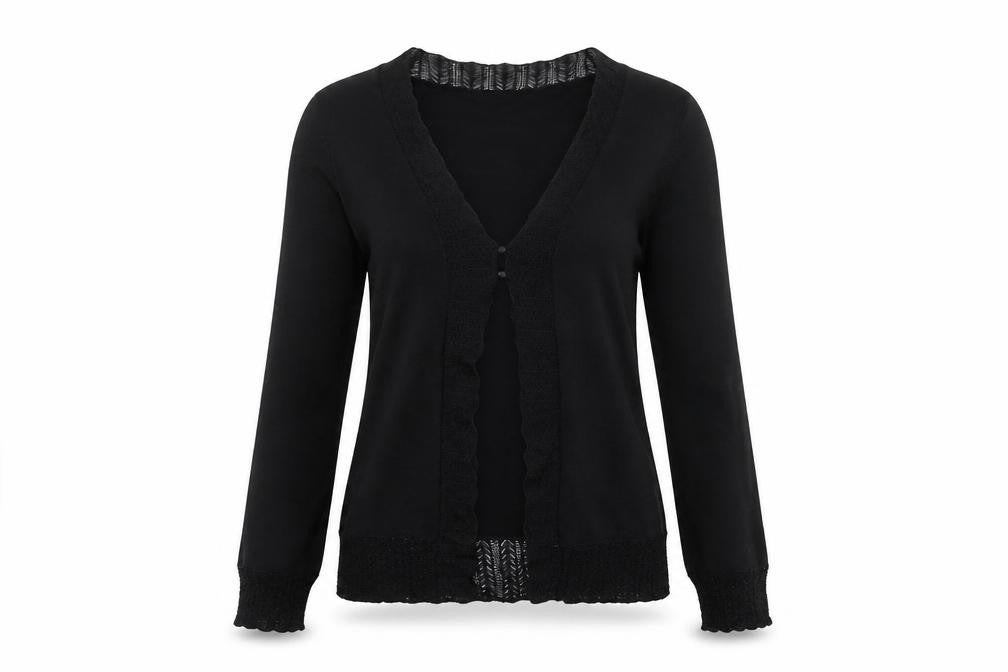 Front view of Planet Women's Black XS Cardigan V-Neck