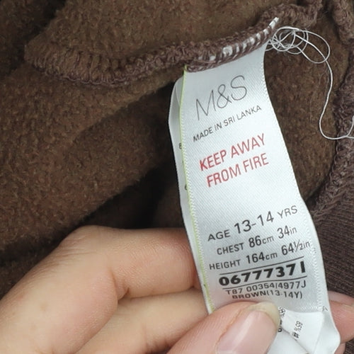 Marks and Spencer Girls Brown Hoodie, 13-14 Years, Cotton Blend