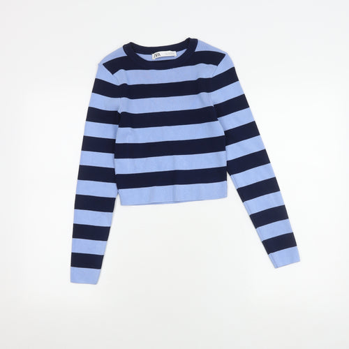 Zara Women's Blue Striped Pullover Jumper - M