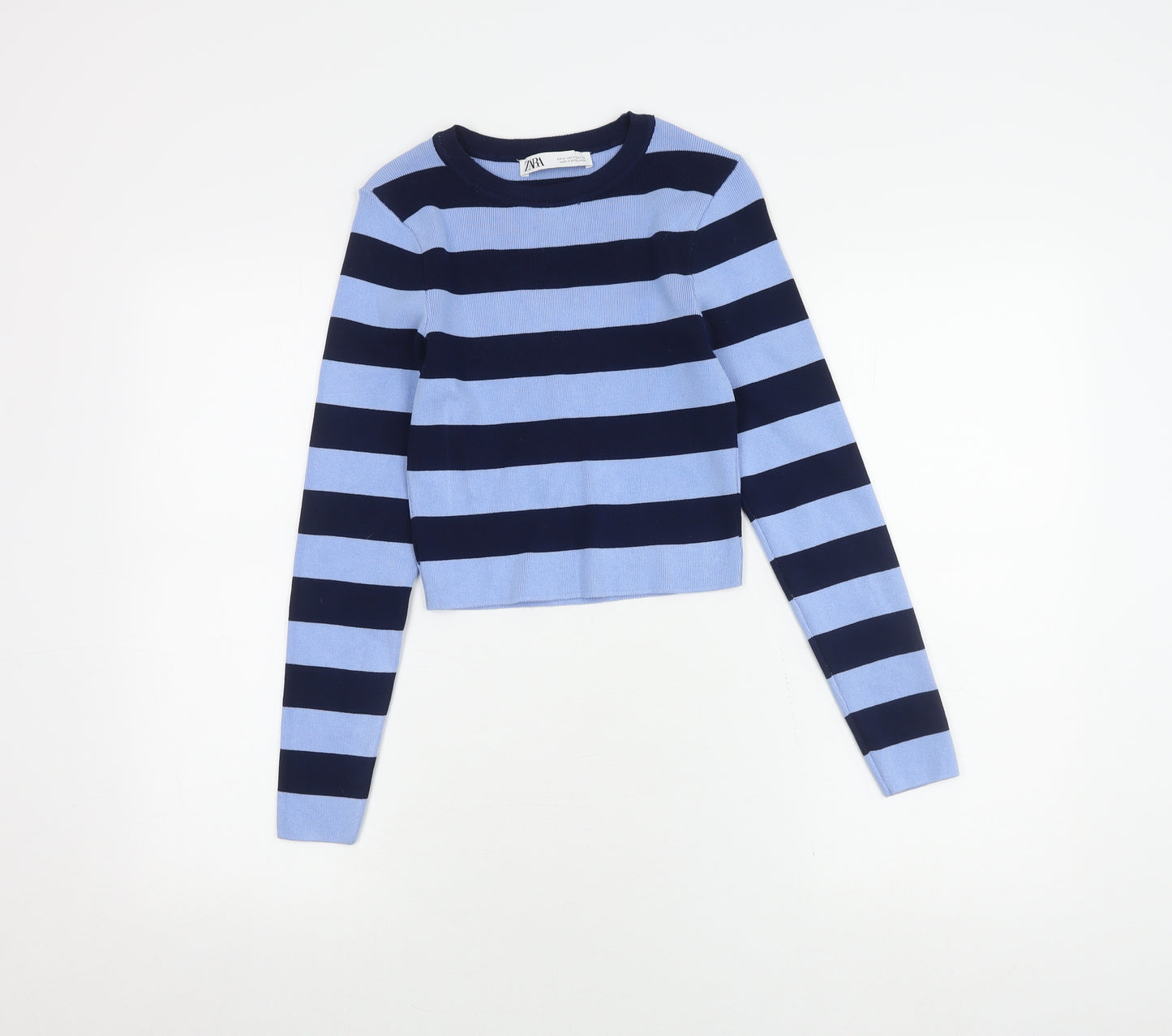 Zara Women's Blue Striped Pullover Jumper - M
