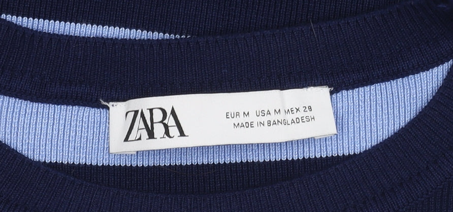 Zara Women's Blue Striped Pullover Jumper - M
