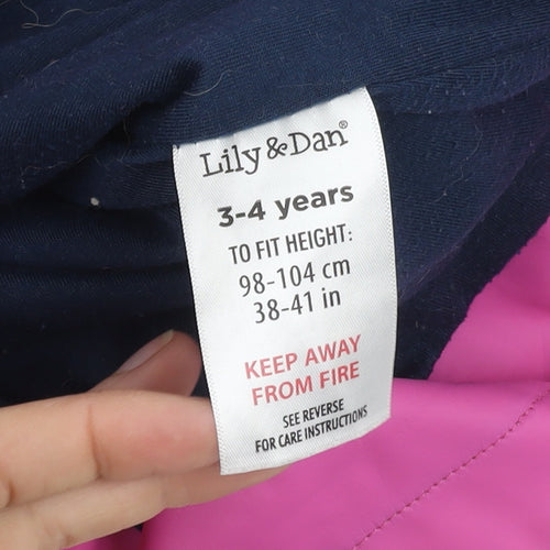 Lily & Dan Pink Girls Rain Coat 3-4 Years Hooded Mid-Length