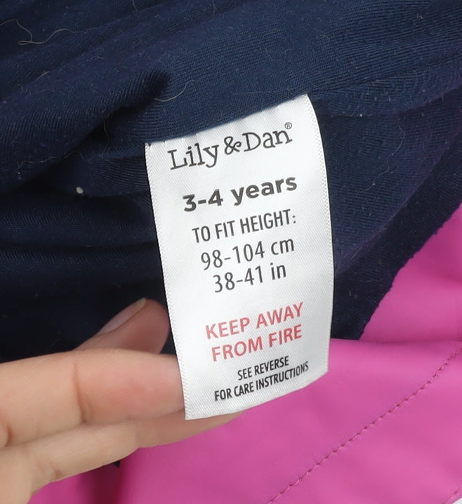 Lily & Dan Pink Girls Rain Coat 3-4 Years Hooded Mid-Length