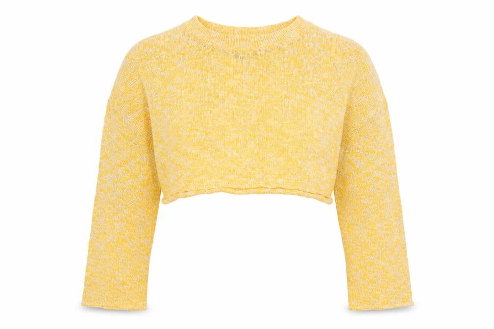 Front view of H&M Women's Yellow Knit Shrug Jumper, size M