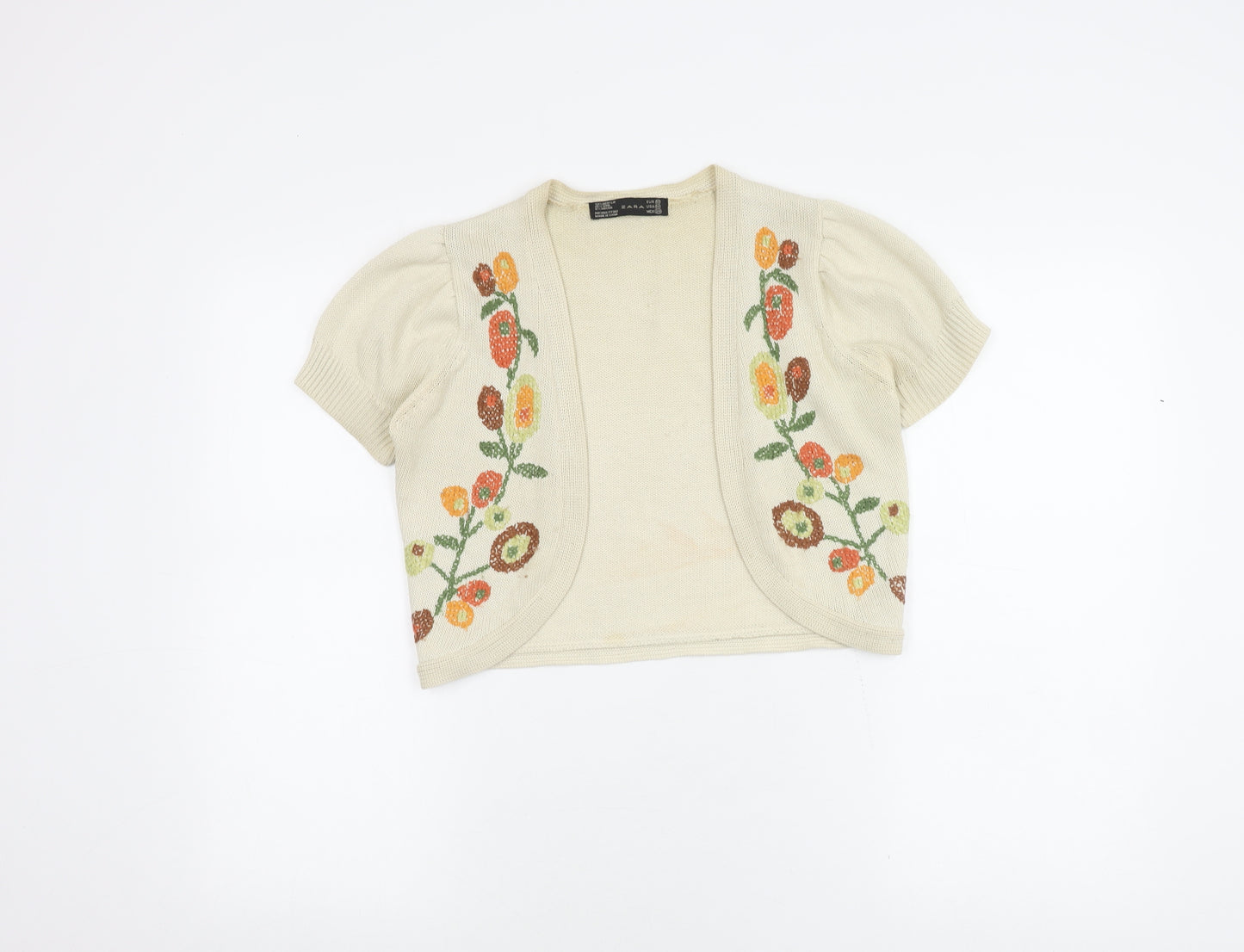 Zara Women's Ivory Floral Embroidered Shrug, Size M