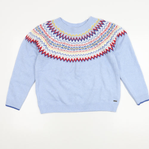 Joules Women's Blue Fair Isle Pullover Jumper, Size 12