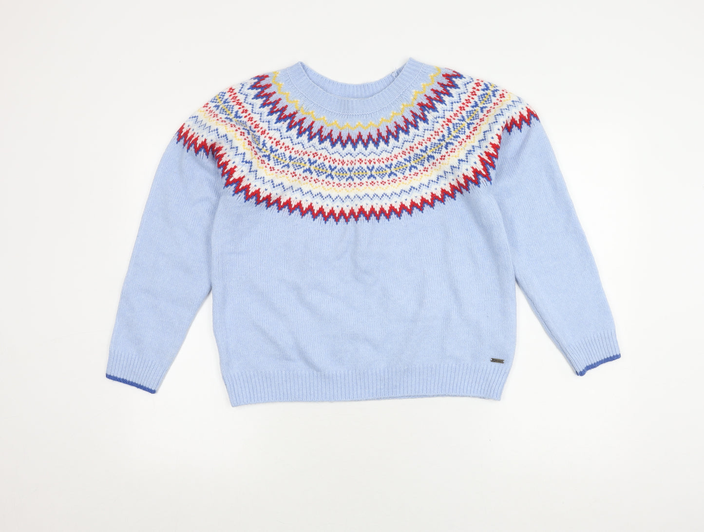 Joules Women's Blue Fair Isle Pullover Jumper, Size 12