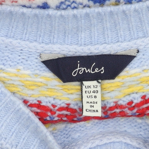Joules Women's Blue Fair Isle Pullover Jumper, Size 12
